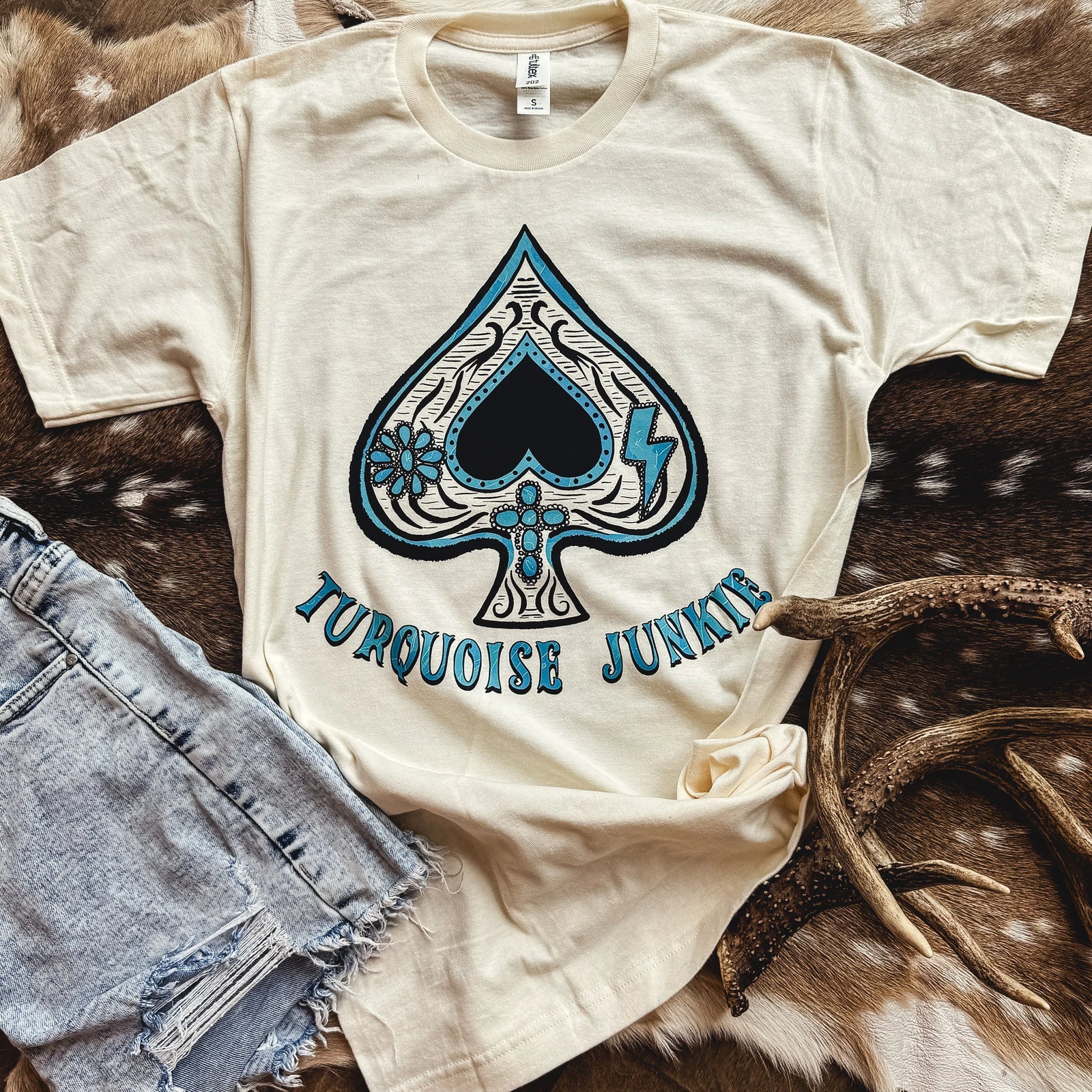 Turquoise Junkie Spade Graphic Tee - Prim Boutique