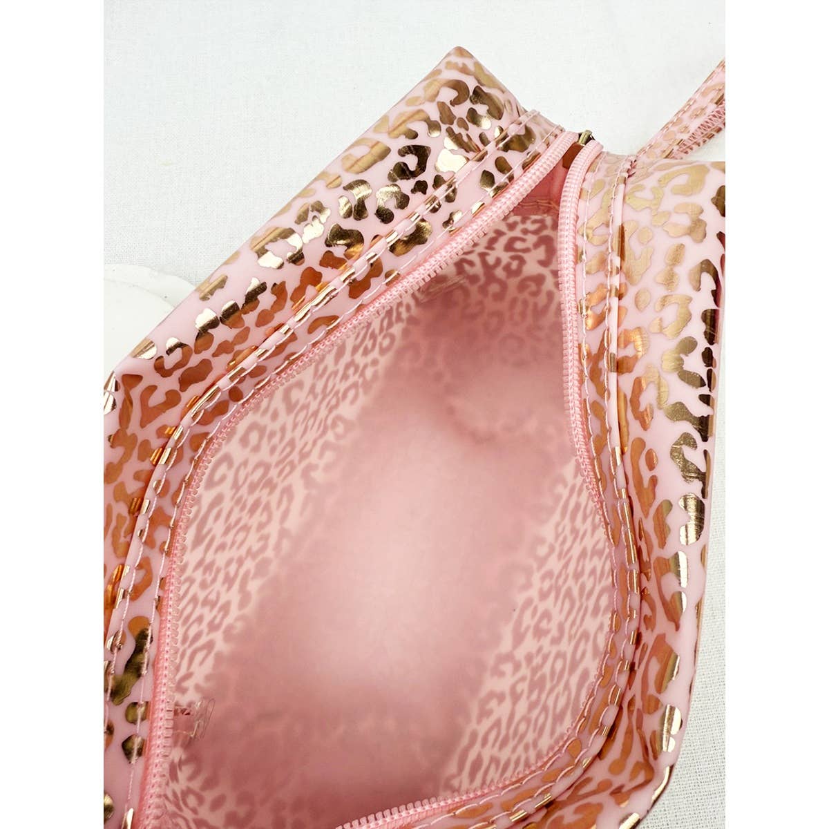 Rose Gold Waterproof Fabric Leopard Pattern Cosmetic Bag