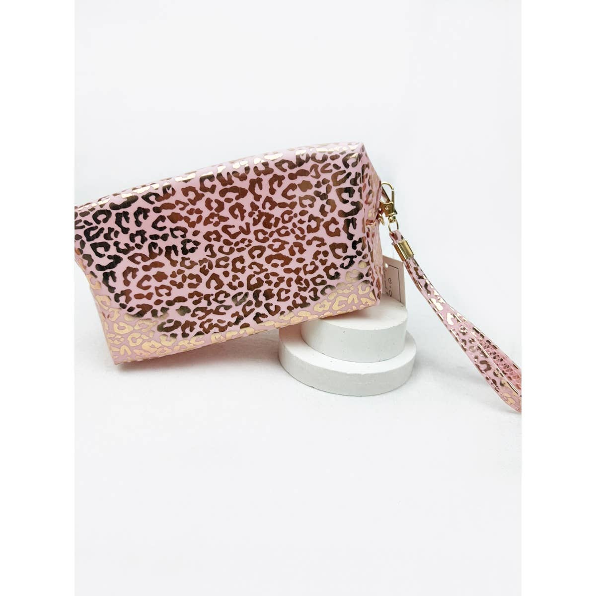 Rose Gold Waterproof Fabric Leopard Pattern Cosmetic Bag