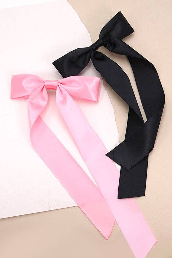 SILKY SATIN BOW LACE HAIR CLIP PINK