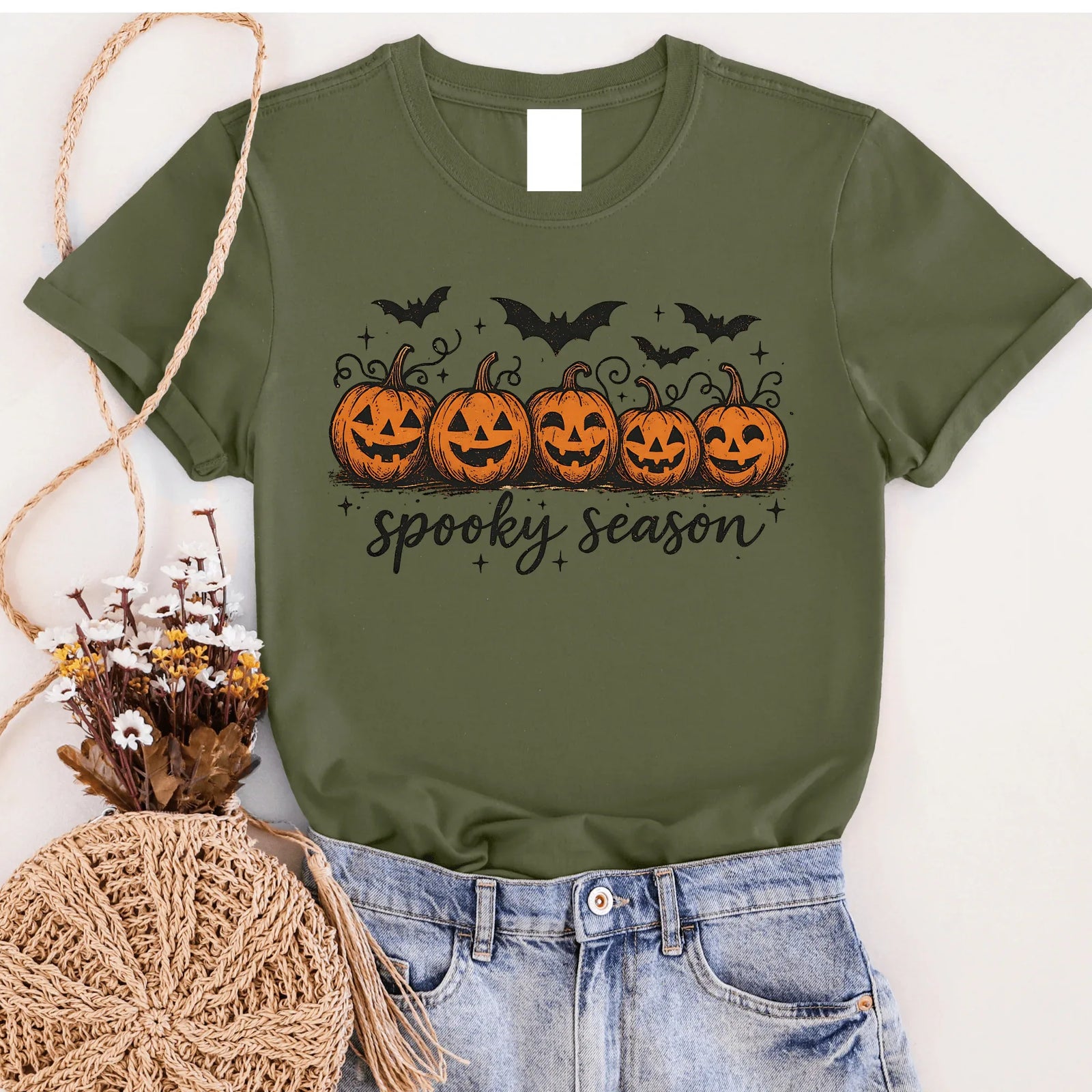 Spooky Season Jack & Bats Graphic Tee - Prim Boutique