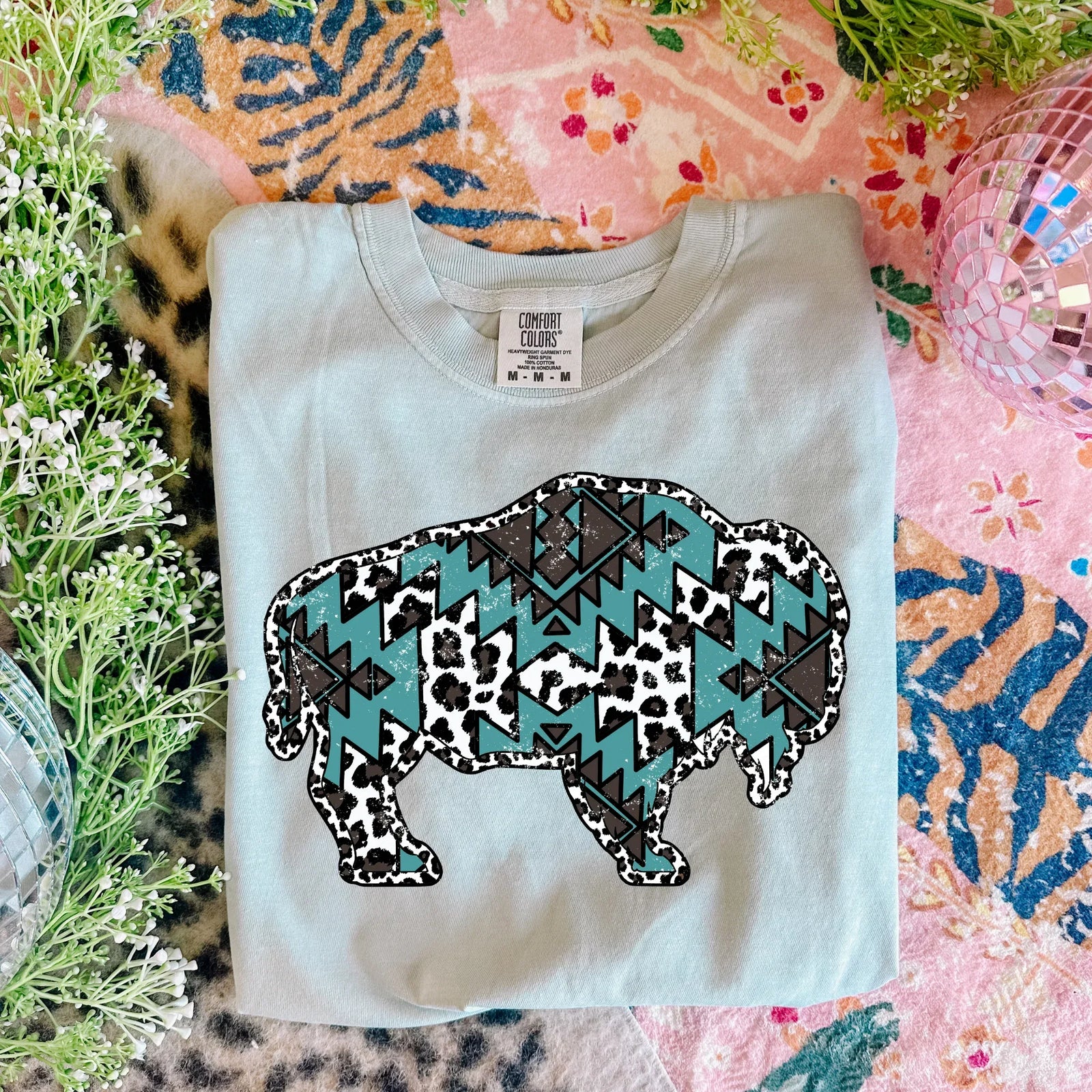 Turquoise Aztec Buffalo Graphic Tee - Prim Boutique