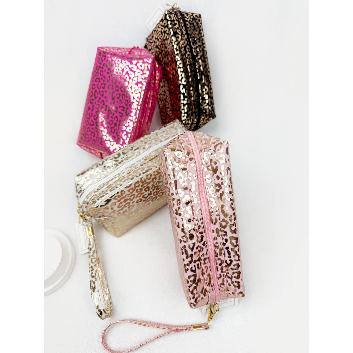 Rose Gold Waterproof Fabric Leopard Pattern Cosmetic Bag