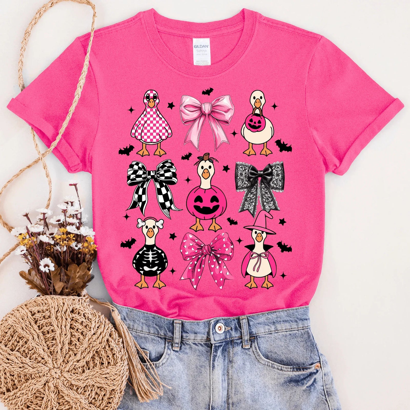 Pink Halloween Geese Graphic Tee - Prim Boutique