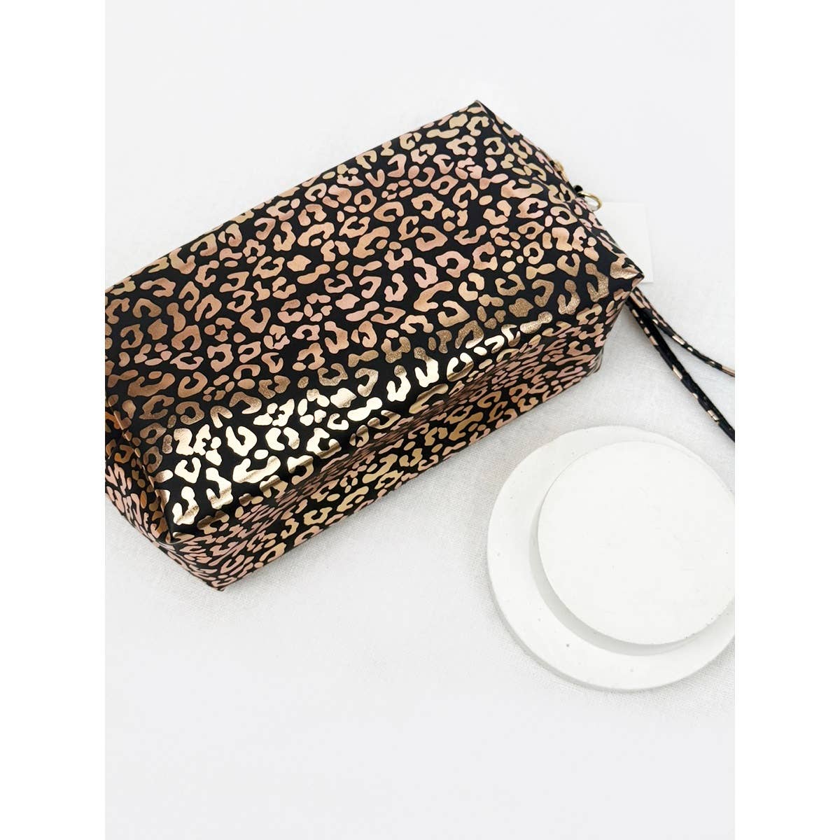 Ivory Waterproof Fabric Leopard Pattern Cosmetic Bag