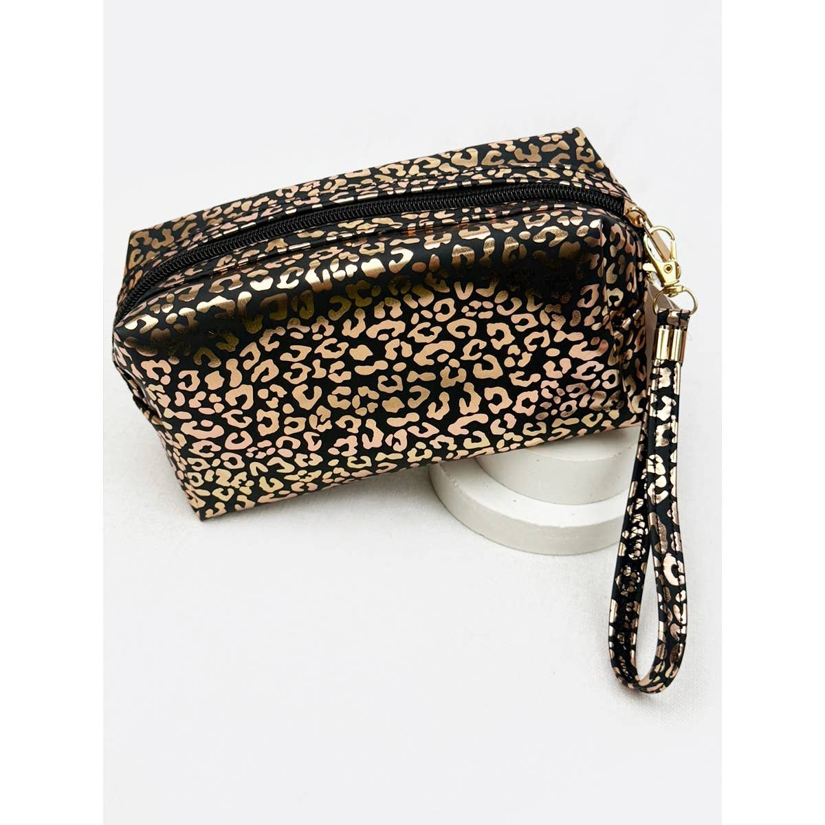Rose Gold Waterproof Fabric Leopard Pattern Cosmetic Bag