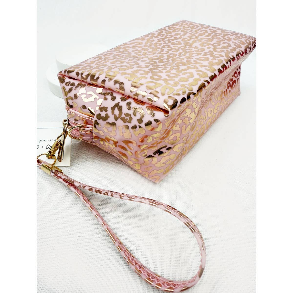 Rose Gold Waterproof Fabric Leopard Pattern Cosmetic Bag