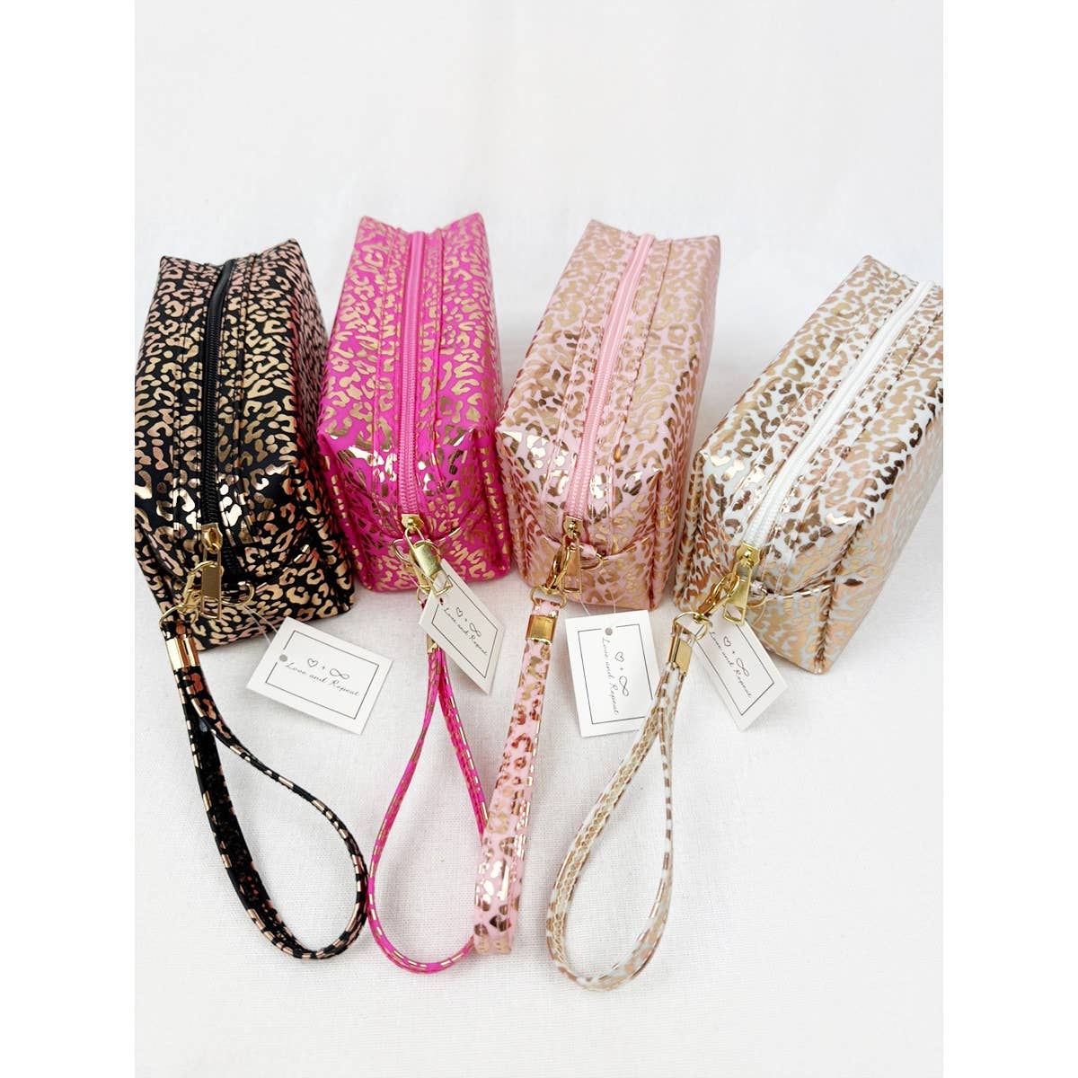 Rose Gold Waterproof Fabric Leopard Pattern Cosmetic Bag