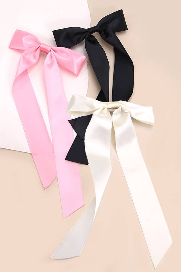 SILKY SATIN BOW LACE HAIR CLIP PINK
