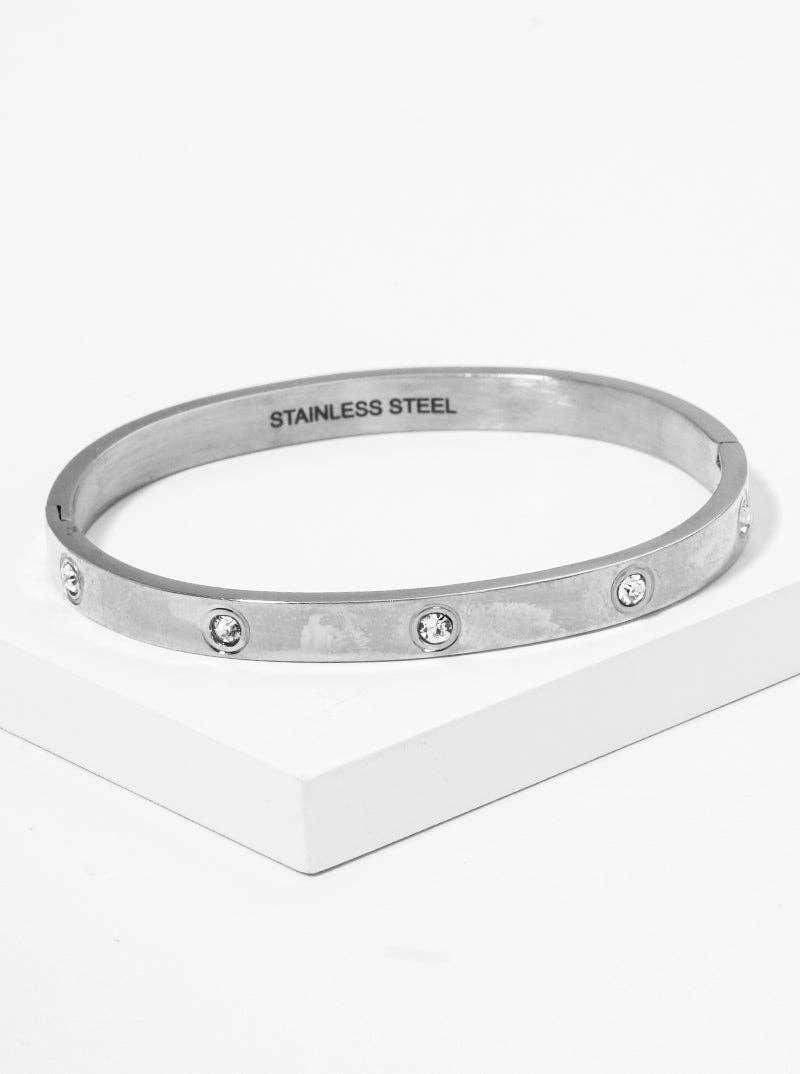 Crystal Pave Stainless Steel Hinged Bangle Bracelet: GoldCrystal - Prim Boutique