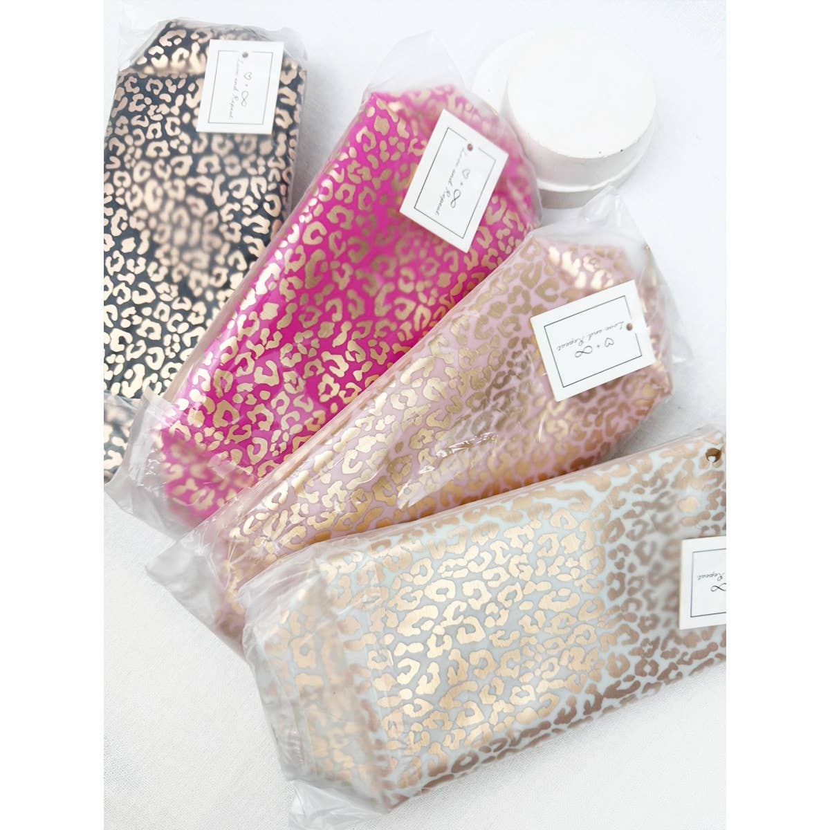 Rose Gold Waterproof Fabric Leopard Pattern Cosmetic Bag