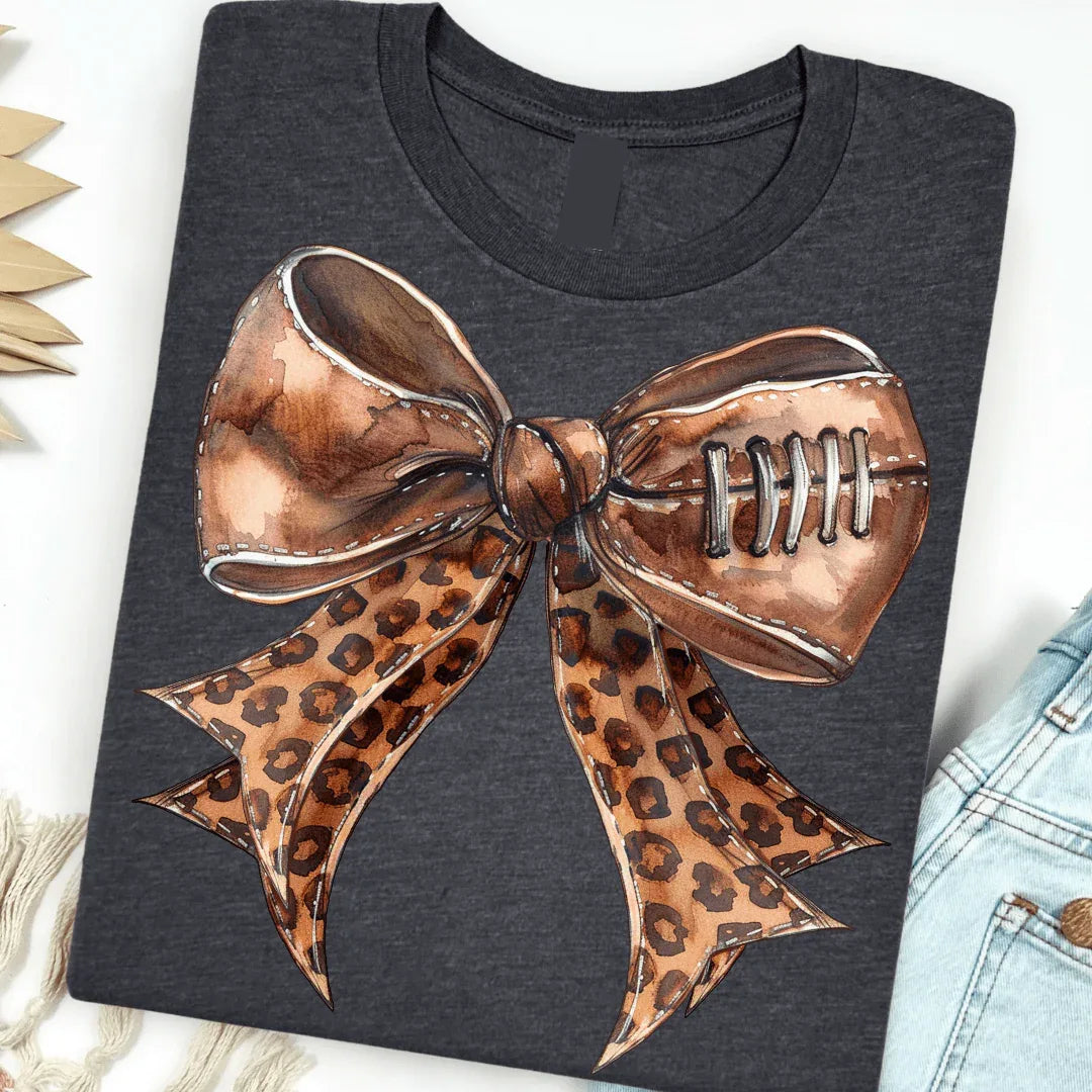 Leopard Football Bow Graphic Tee - Prim Boutique