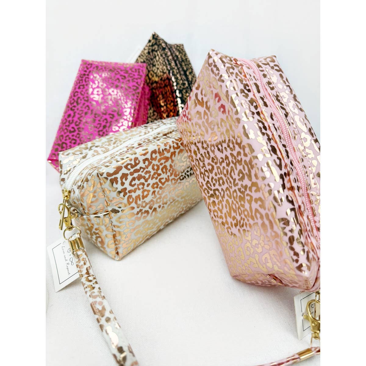 Rose Gold Waterproof Fabric Leopard Pattern Cosmetic Bag