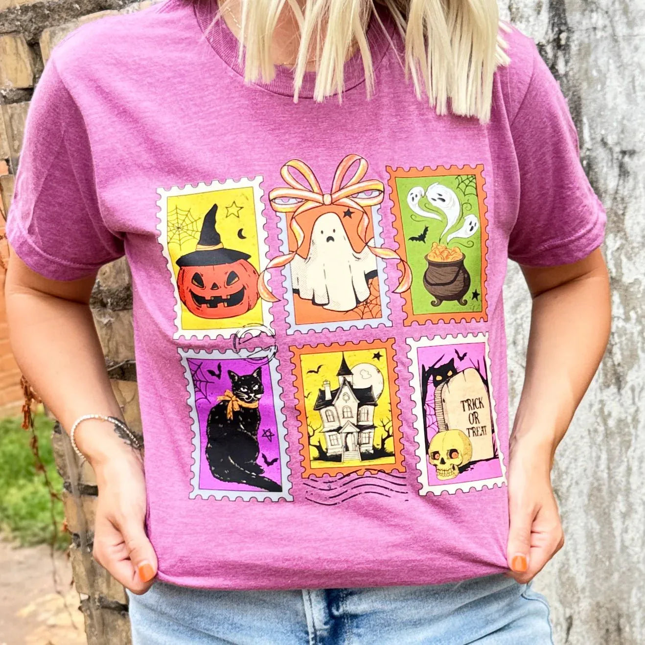Halloween Cartoon Stamps Soft Graphic Tee - Prim Boutique