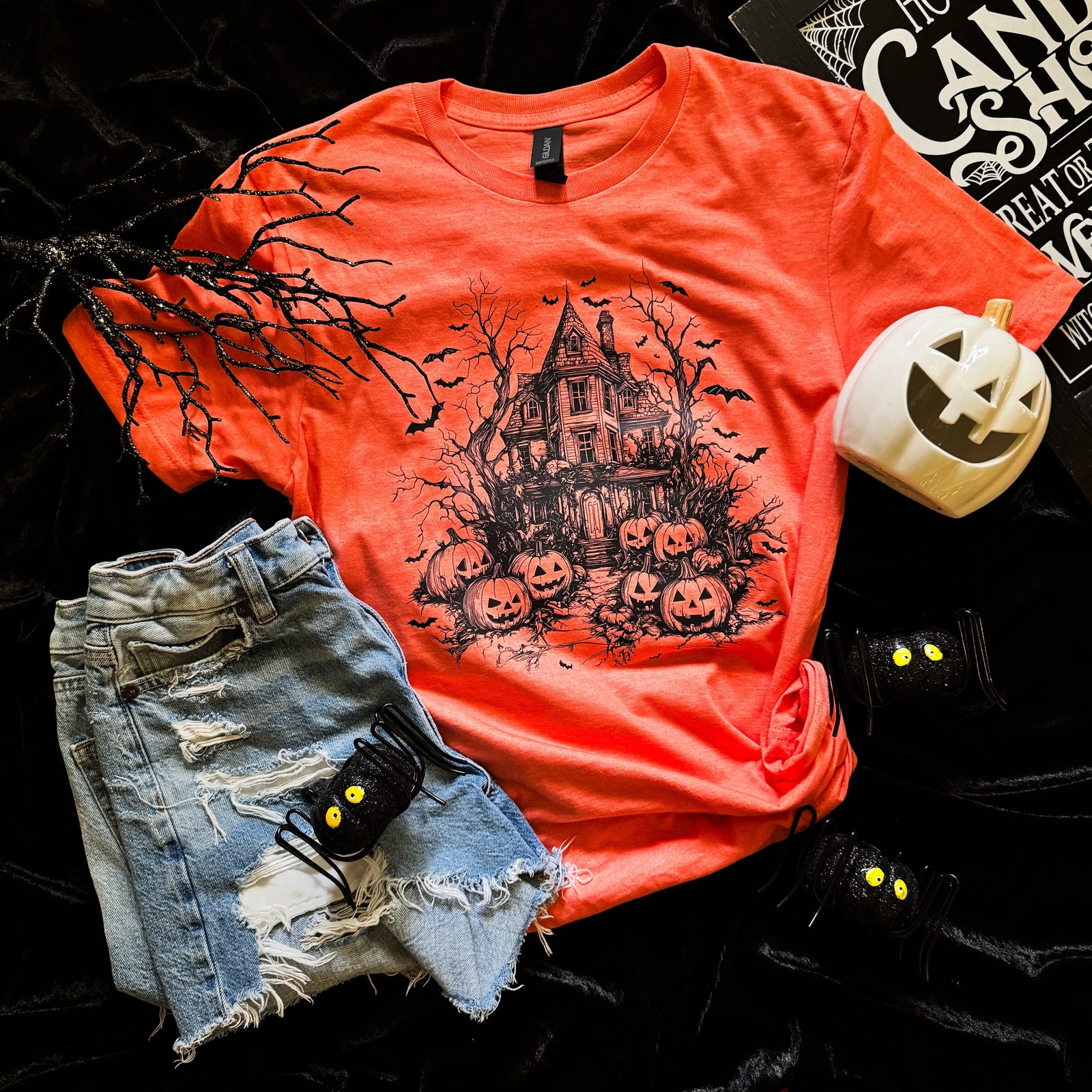 Haunted House Bats Soft Graphic Tee - Prim Boutique