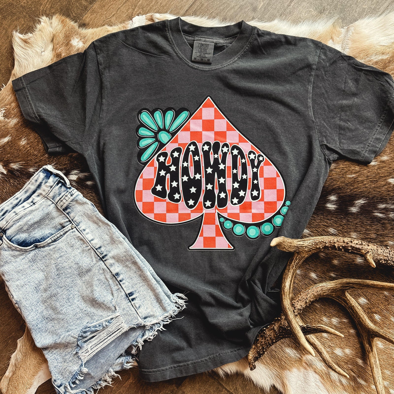 Howdy Checker Spade Graphic Tee - Prim Boutique