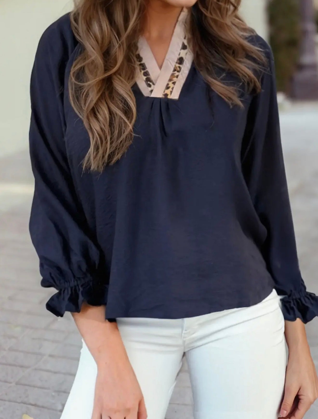 Midnight Chic Leopard Trim Top
