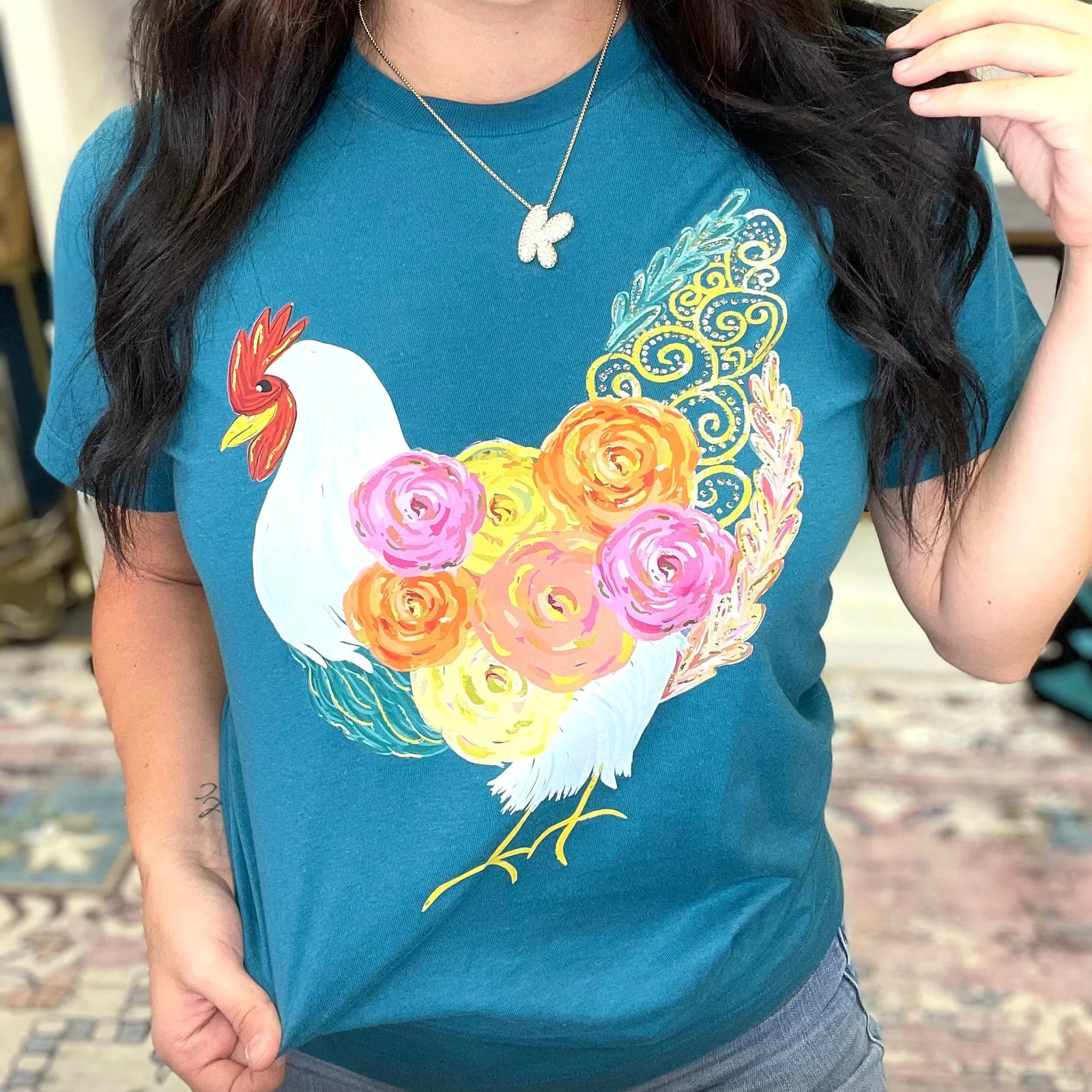 Floral Chicken Graphic Tee - Prim Boutique