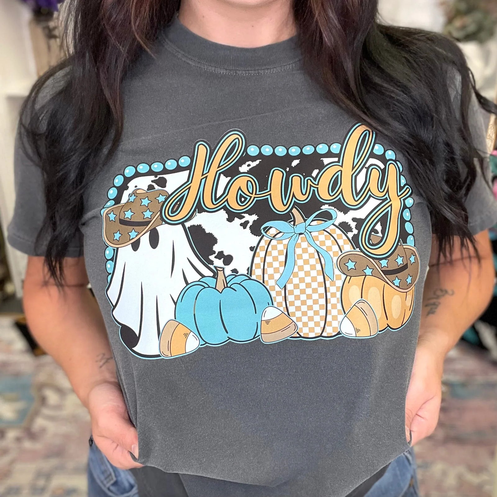 Howdy Turquoise Ghost Graphic Tee - Prim Boutique