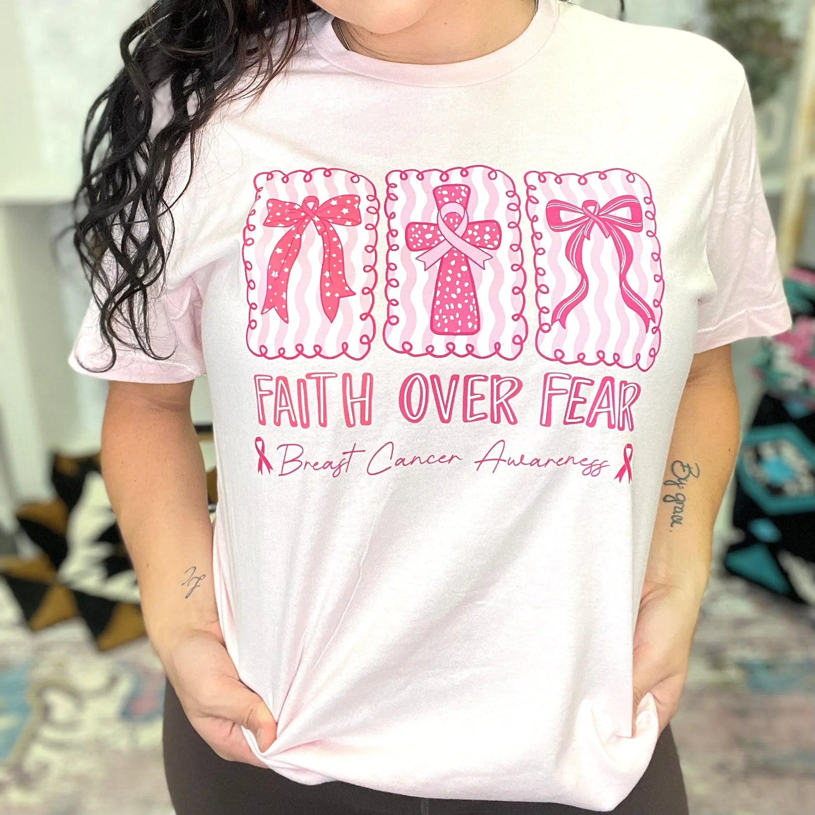 Faith Over Fear Breast Cancer Graphic Tee - Prim Boutique