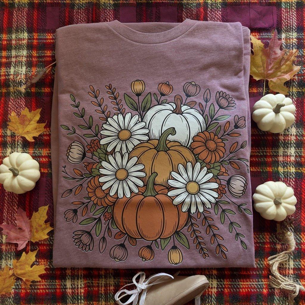 Pumpkin with Daisies Graphic Tee - Prim Boutique
