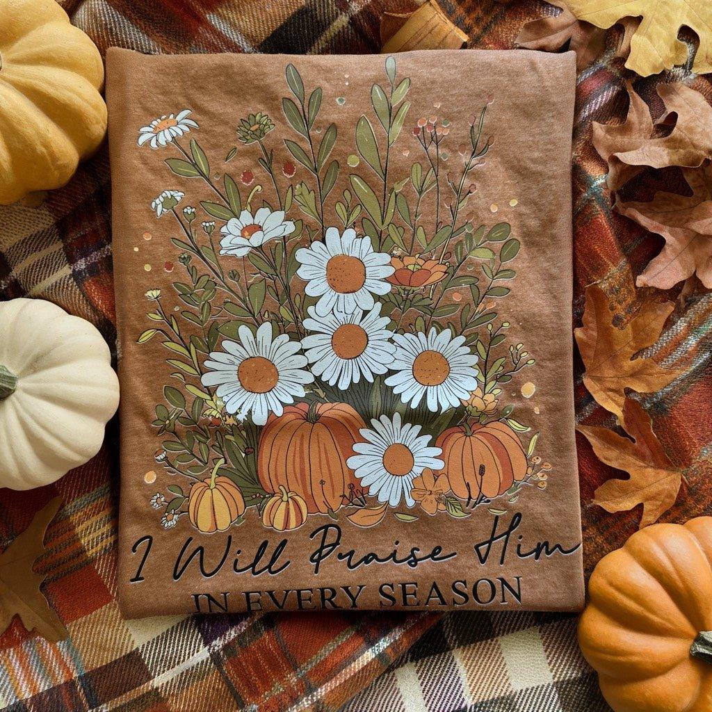 I Will Praise Him Floral Pumpkin Graphic Tee - Prim Boutique