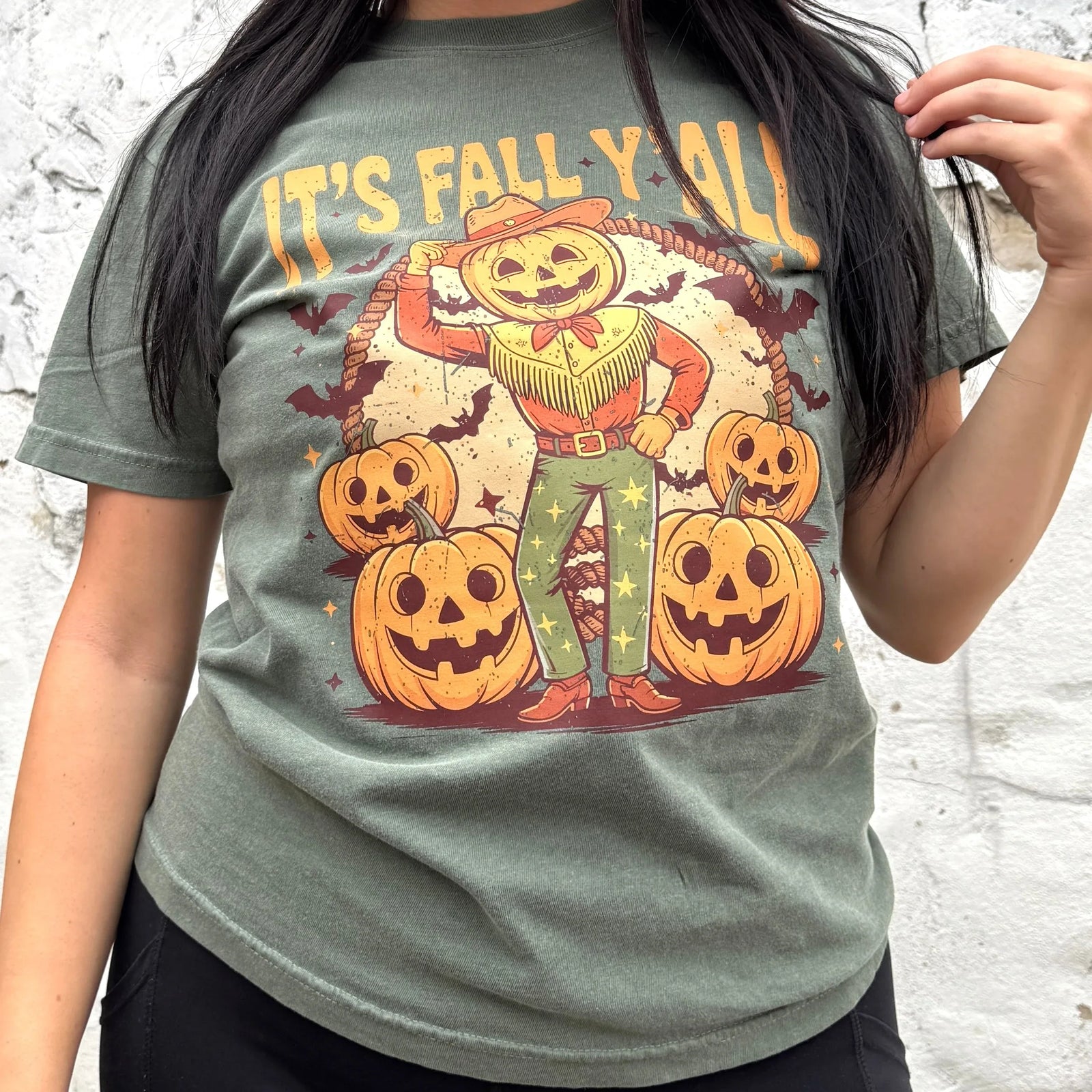 It's Fall Y'all Pumpkin Cowboy Graphic Tee - Prim Boutique
