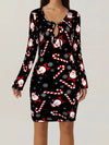 Print Long Sleeve Bodycon Mini Dress