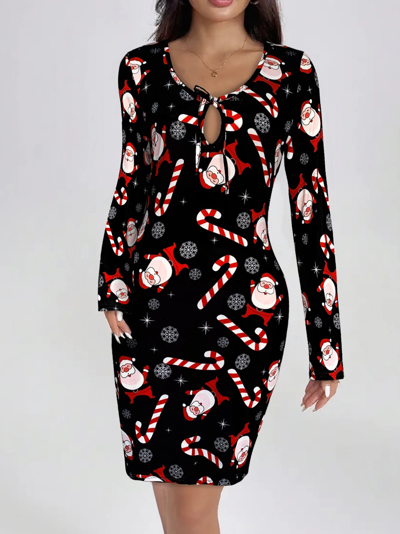 Print Long Sleeve Bodycon Mini Dress