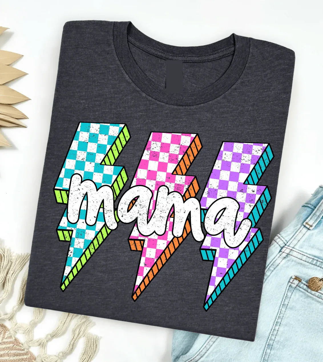 Neon Checkered bolt Graphic Tee - Prim Boutique