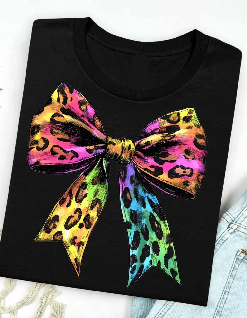Neon Leopard Bow Graphic Tee - Prim Boutique