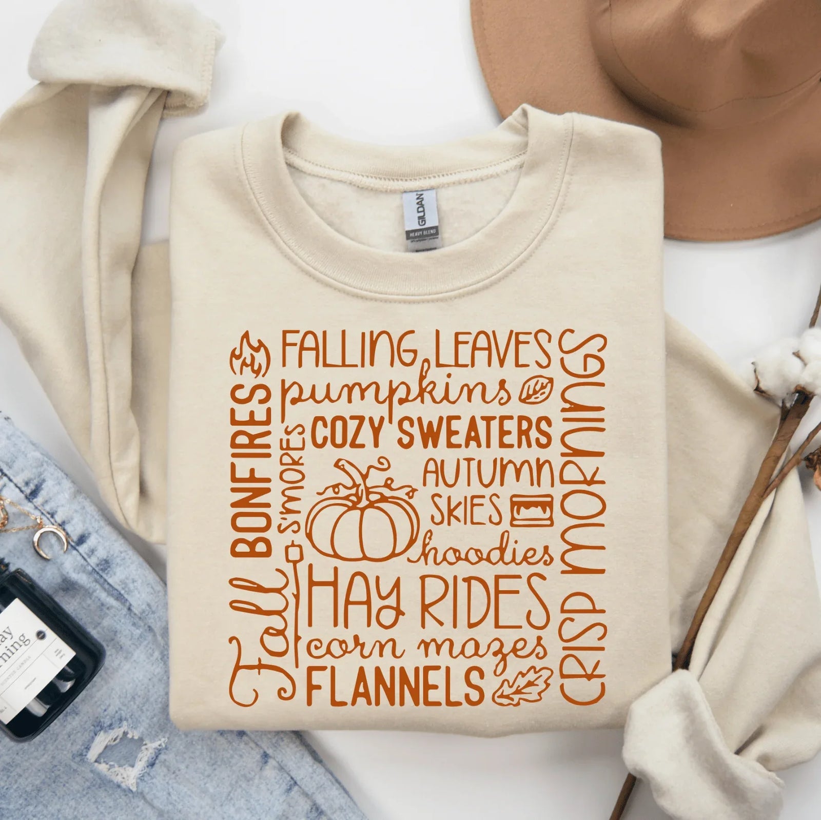 Fall Words Collage Graphic Crewneck - Prim Boutique