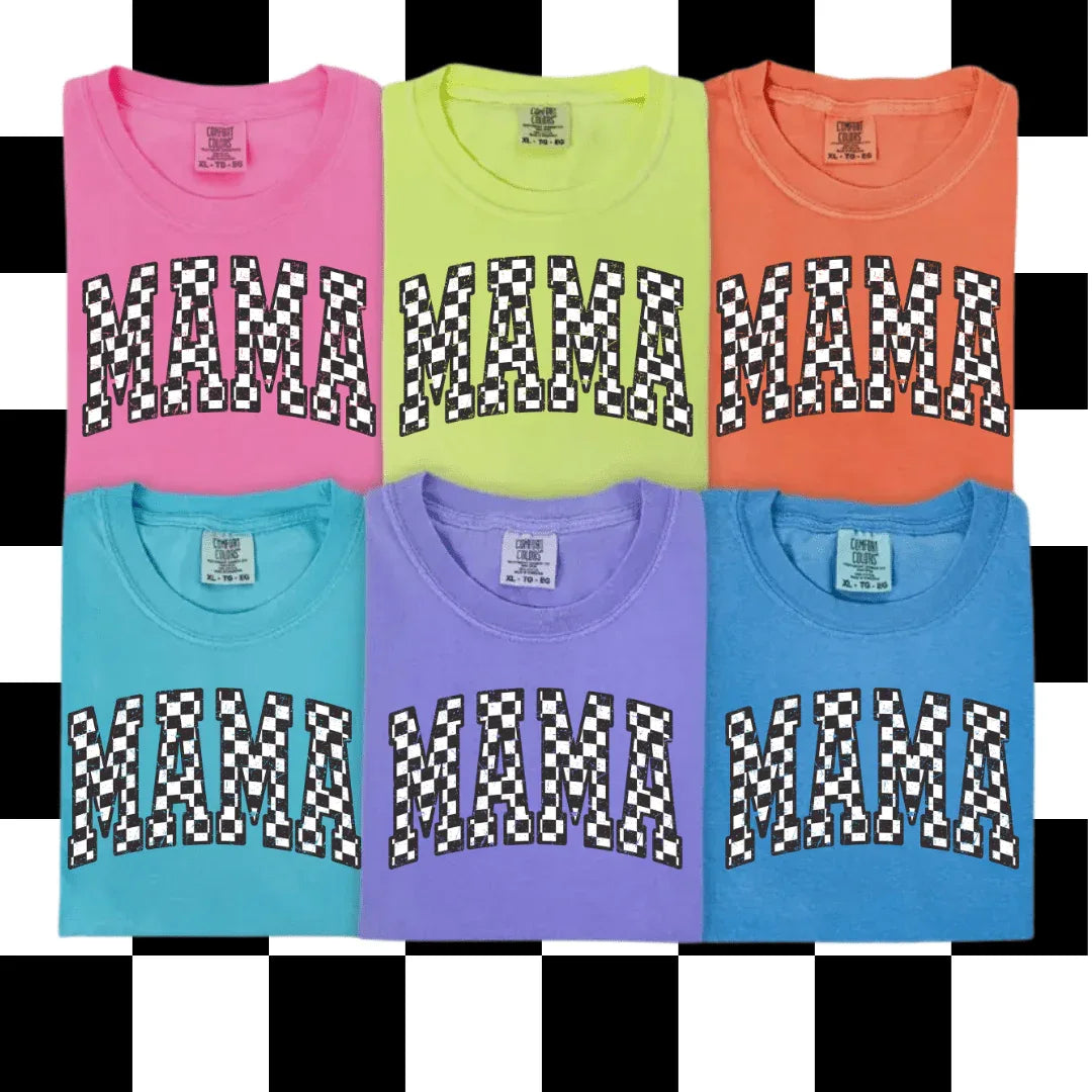 Neon Checkered Mama Graphic Tee - Prim Boutique