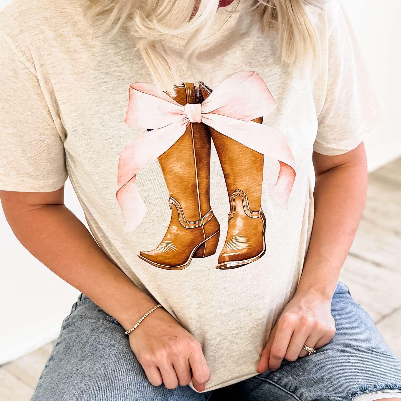 Western Boots & Pink Bow Graphic Tee - Prim Boutique