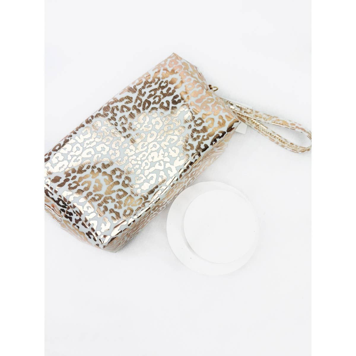 Ivory Waterproof Fabric Leopard Pattern Cosmetic Bag