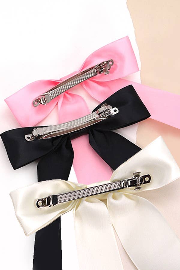 SILKY SATIN BOW LACE HAIR CLIP PINK