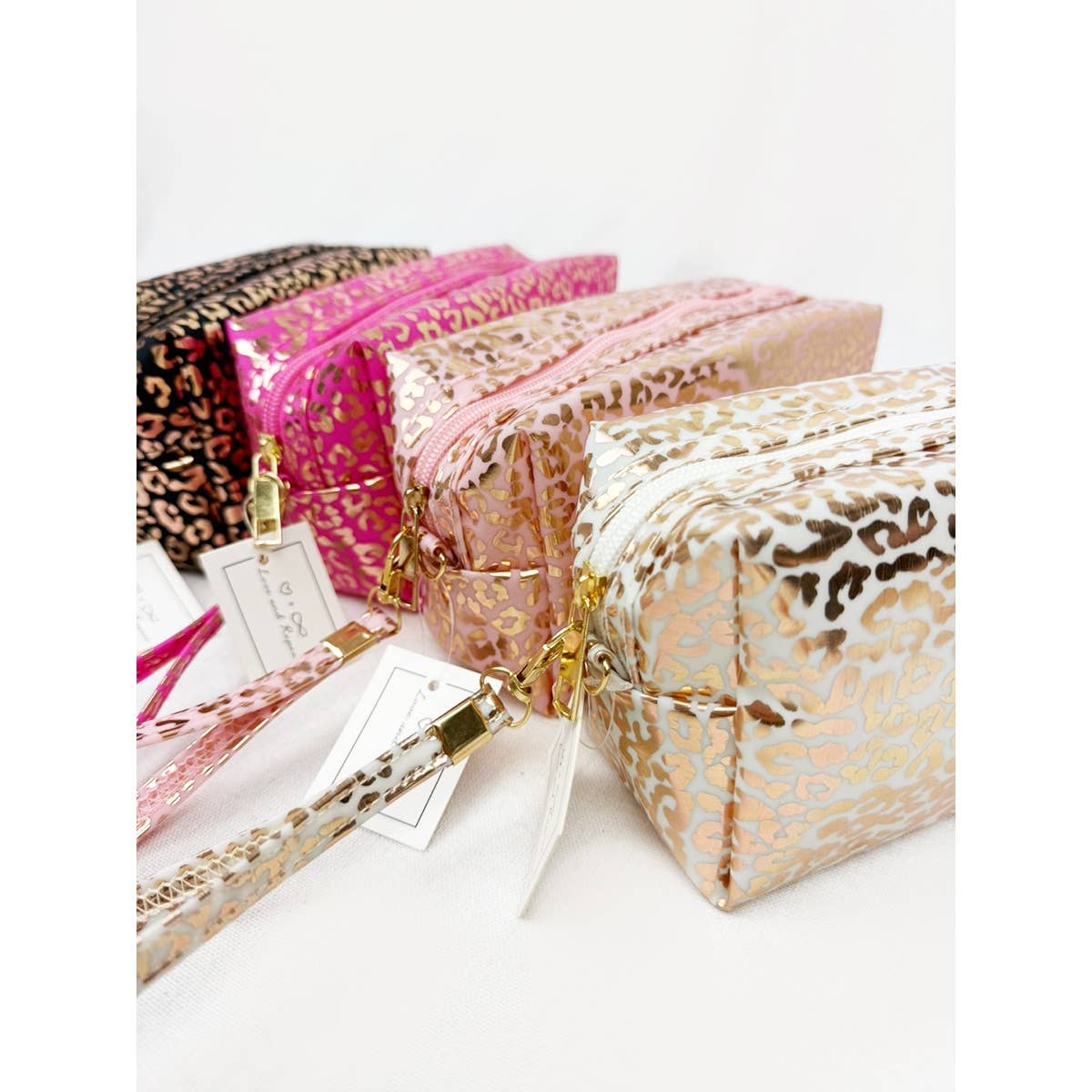 Rose Gold Waterproof Fabric Leopard Pattern Cosmetic Bag