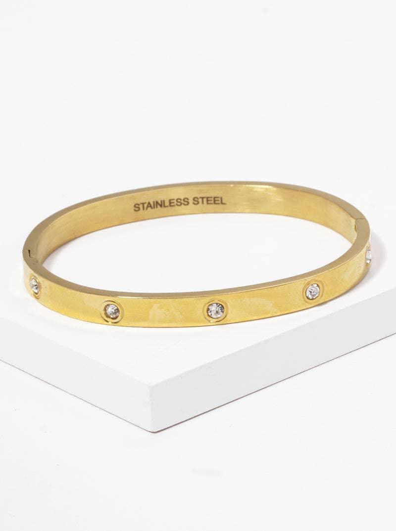 Crystal Pave Stainless Steel Hinged Bangle Bracelet: GoldCrystal - Prim Boutique