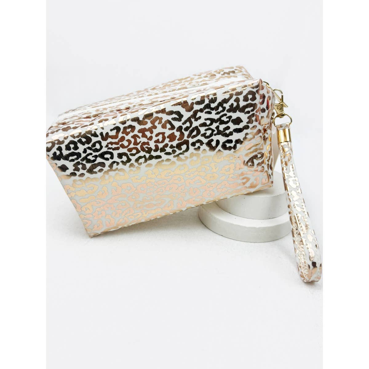 Rose Gold Waterproof Fabric Leopard Pattern Cosmetic Bag